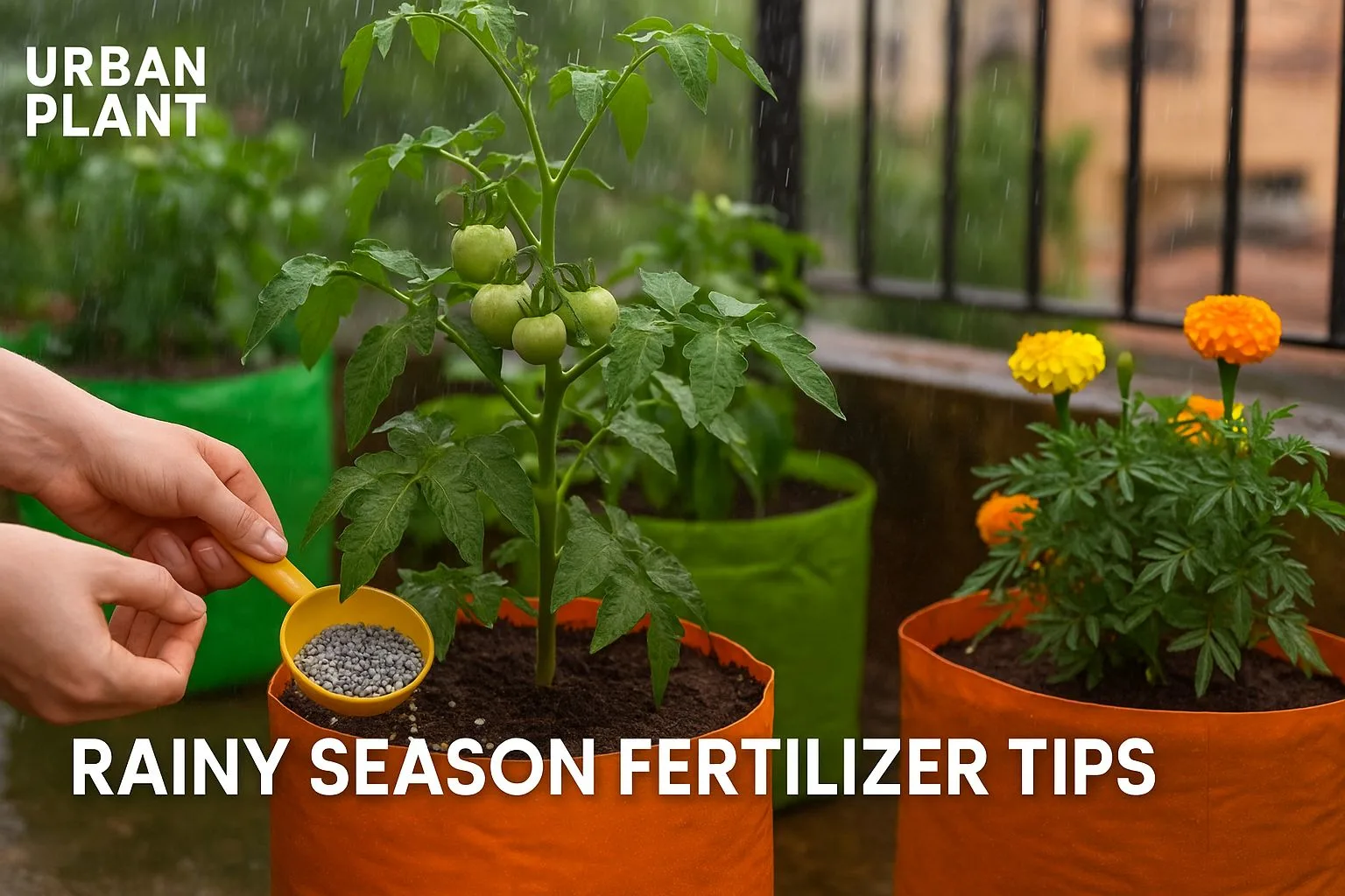 Urban Plant rainy season fertilizer tips applied to terrace tomato plant